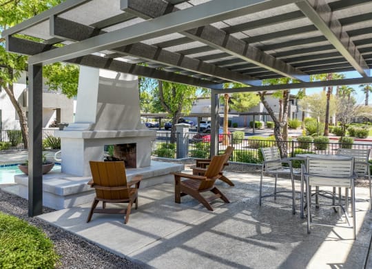 outdoor patio and fireside retreat at Avora apartmetns
