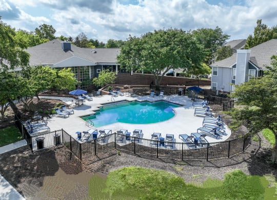 Aerial View of Pool at Sawmill Village Apartments