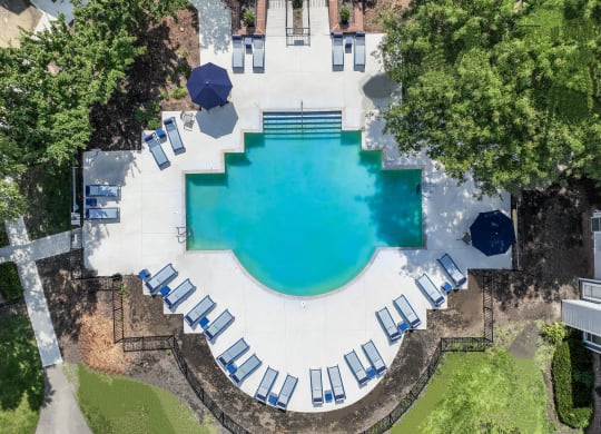 Aerial View of Pool at Sawmill Village Apartments