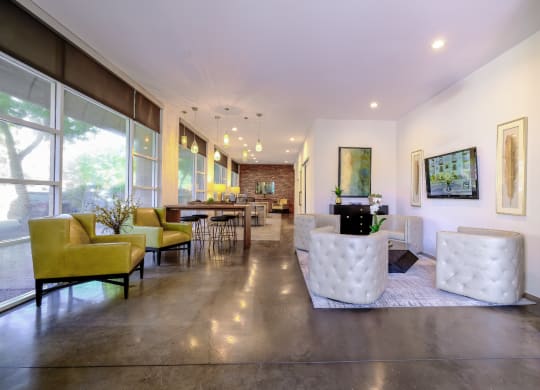 social lounge with comfortable seating at Roosevelt Square apartments