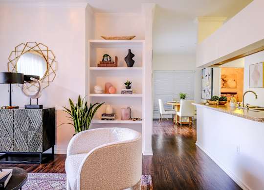 spacious, open-concept kitchen and living area at San Marin luxury Austin, TX apartments