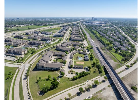 aerial view of The Pradera apartments 851 Greenside Drive Richardson, TX 75080