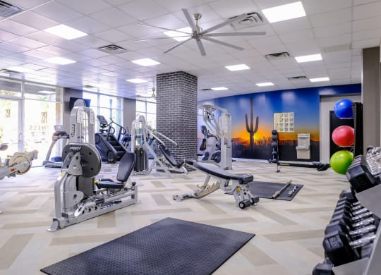 fitness center at Roosevelt Square apartments