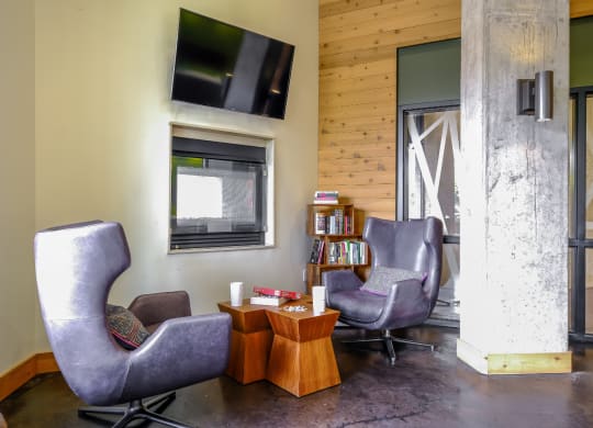 fireplace lounge at Elan Redmond apartments