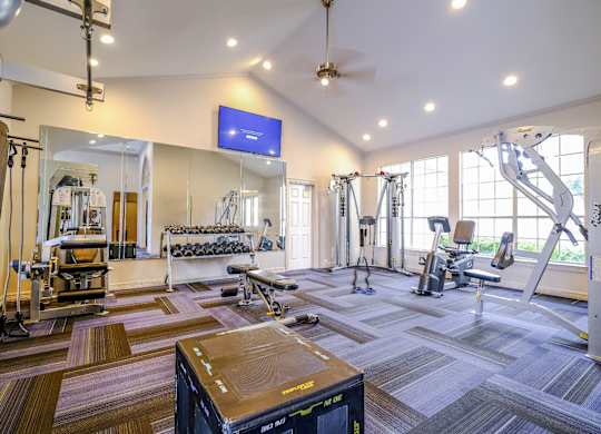 fitness center with free weights at San Marin apartments
