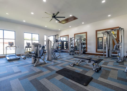 fitness center with cardio and strength training equipment at The Pradera apartments