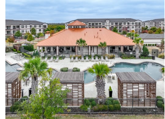 Aerial View of Poolside Cabanas at Berkshire Preserve