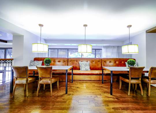 social lounging area with comfortable seating at Berkshire Village District luxury apartments