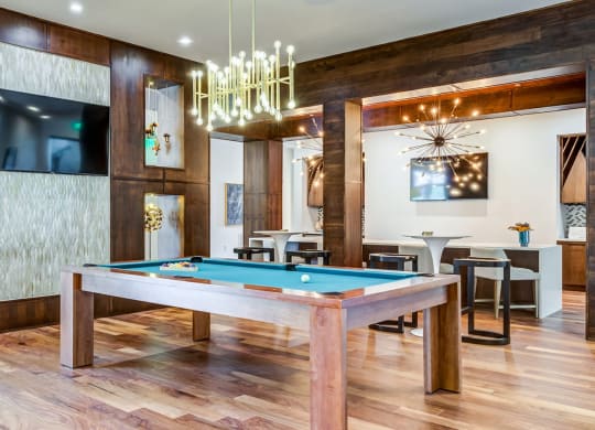 Social lounge with billiards at Berkshire Ballantyne apartments