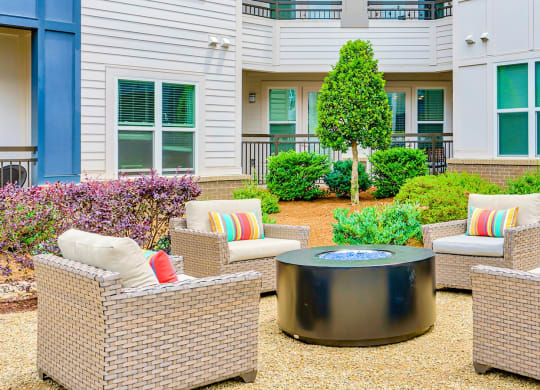 Outdoor fireside lounging at Berkshire Ballantyne apartments