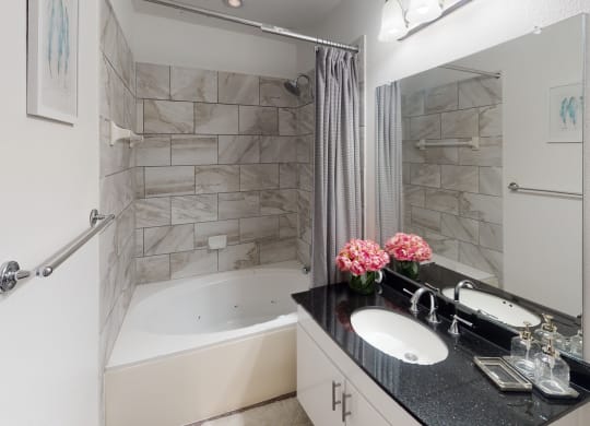 this is a photo of the bathroom in the 1 bedroom clipper floor plan at nant