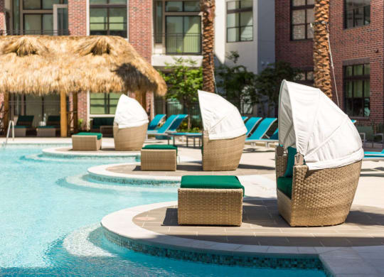 poolside cabana lounging at Tinsley on the Park apartments