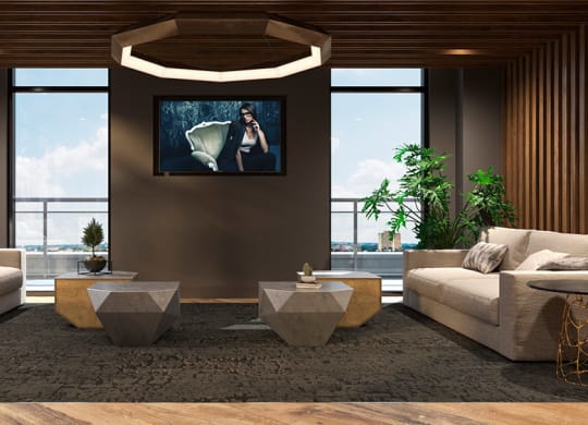 a large club room with seating and a tv at Tribeca NOMA apartments