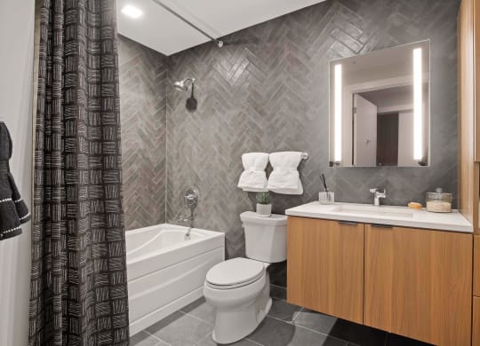 a bathroom with a sink toilet and a bath tub in Tribeca NOMA apartments