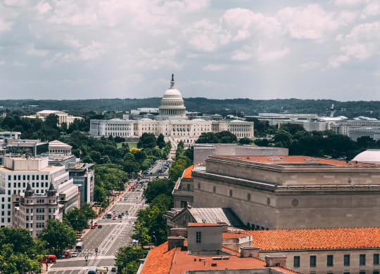 a view of the capitol building from above the city