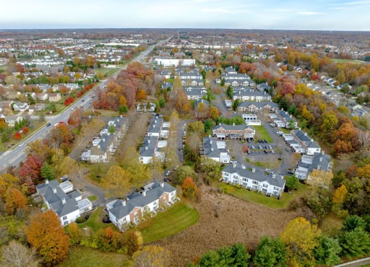 an aerial view of The Residence at Christopher Wren apartments in Gahanna, OH