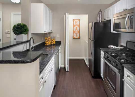 Renovated Kitchen with Stainless Appliances, Wide Plank Flooring, Granite Counters & Washer-Dryer at Ellington Metro West, Westborough, 01581