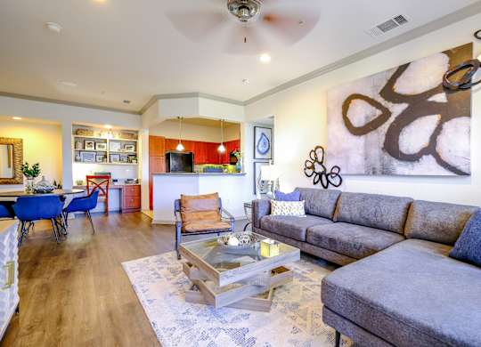 spacious living room at The Falls at Copper Lake Houston apartments for rent