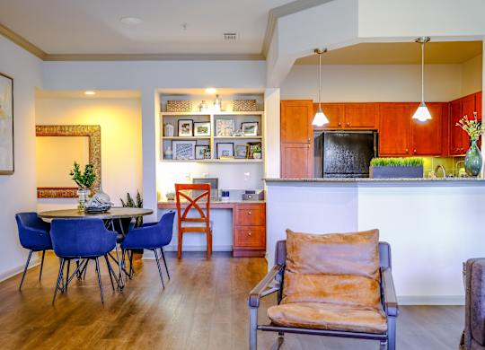 A modern living room at The Falls at Copper Lake luxury Houston apartments