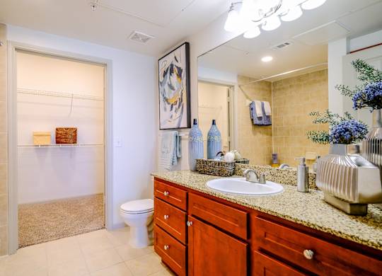 luxury bathroom at The Falls at Copper Lake Houston apartments for rent
