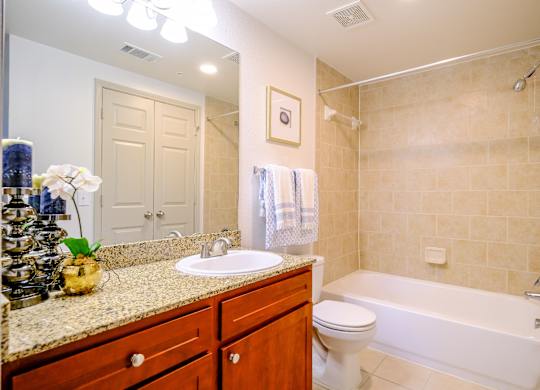 luxury bathroom at The Falls at Copper Lake apartments for rent in Houston