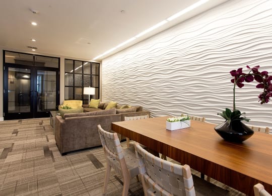 Beautifully Designed Resident Club Room and Lounge with Communal Dining, Work-From-Home Spaces, Resident Lounge, Coffee Bar and Media Viewing Space at Gatehouse 75, Charlestown, 02129