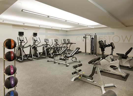 Fitness and Cardio Center with Treadmills, Elliptical Machines, Bikes, Leg Weights and Kettle Balls at Gatehouse 75, Charlestown
