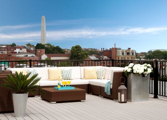 Rooftop Skydeck with outdoor living room and  Charming Views of Historic Charlestown, MA and Bunker Hill Monument at Gatehouse 75, Charlestown, 02129