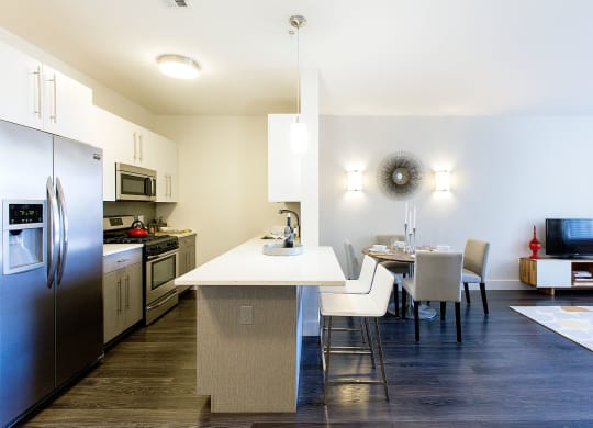 Interior Kitchen with Island and Dining Area at Gatehouse 75, Massachusetts