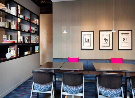 Resident Library with Work-From-Home Pods at 805 N. Lasalle Apartments, Chicago, IL