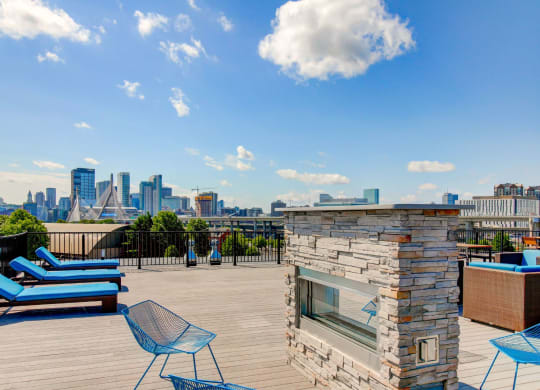 Charlestown MA Apartments with Rooftop Fireside Lounge featuring fantastic views of Boston
