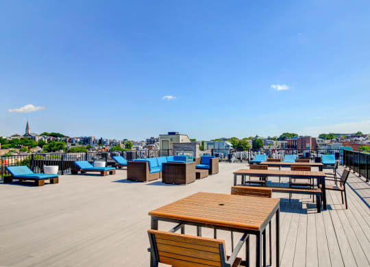 Gatehouse 75 Apartments Rooftop Terrace with Outdoor Living and Views of Boston and Bunker Hill Monument