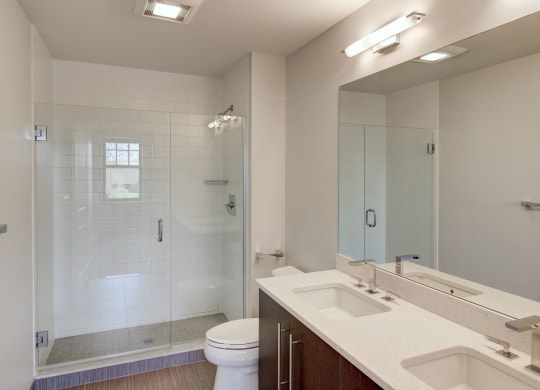 Luxury Apartments Charlestown MA with Spa Baths with double vanity and and Glass Showers