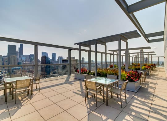 Eight O Five Apartments Rooftop Outdoor Dining and Garden Trellis at 805 N. Lasalle Drive, Chicago, IL