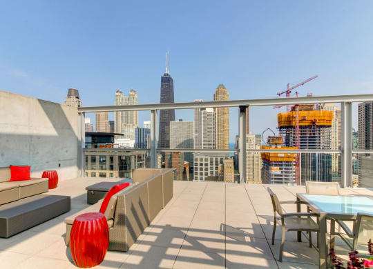 Rooftop Outdoor Living and Dining with Sears Tower and Lake Michigan Views at Eight O Five, Chicago, 60610