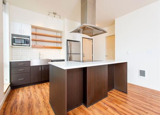 Kitchen and Island at Lower Burnside Lofts, Oregon, 97214