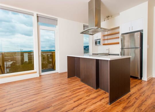 Wood Floor Kitchen at Lower Burnside Lofts, Portland, Oregon