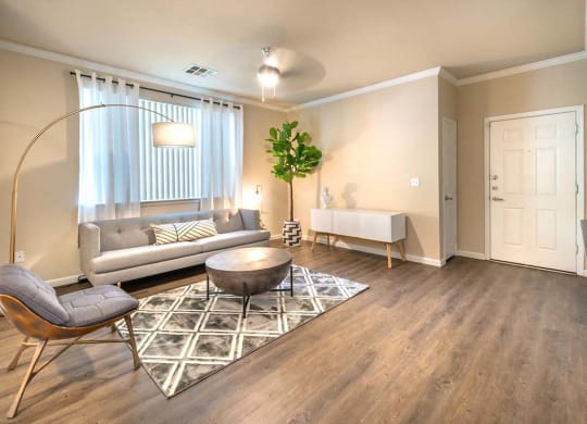 Living room with wood floors