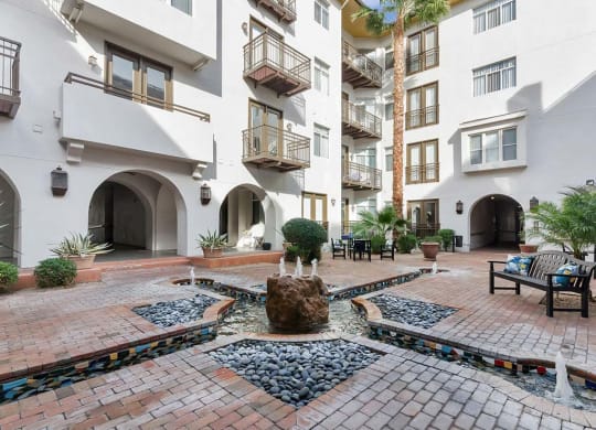 Common area courtyard at Roosevelt Square, Phoenix, AZ, 85003