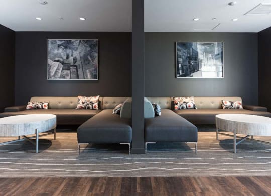 Common area with sofas and coffee tables at Lyric, Walnut Creek