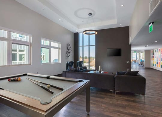 Indoor common area with pool table at Lyric, Walnut Creek, 94596