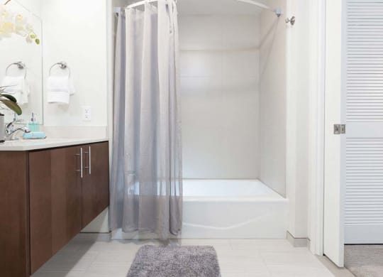 Shower with curtain at Lyric, Walnut Creek, CA
