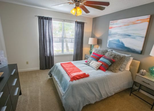 Bedroom With Expansive Windows at Saw Mill Village Apartments, Ohio