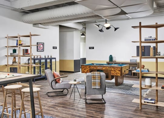 The Edison apartments game room with billiards