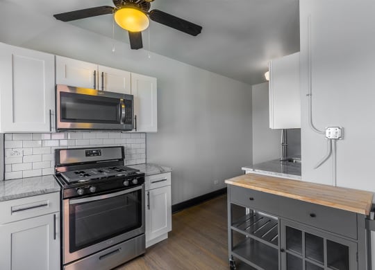 The Edison apartments kitchen with stainless appliances