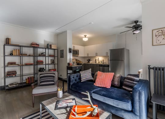 The Edison apartments open-concept kitchen and living area
