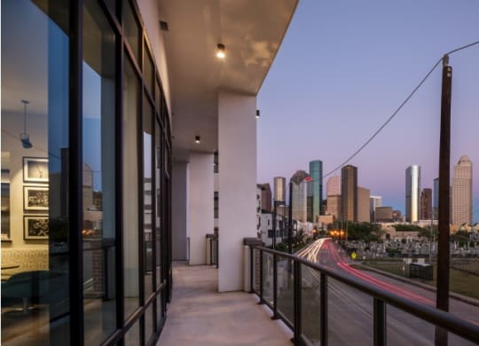 evening skyline view of the city at Tinsley on the Park apartments in Houston
