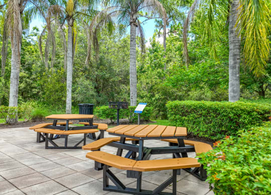 patio with picnic tables at The Reserves at Alafaya apartments