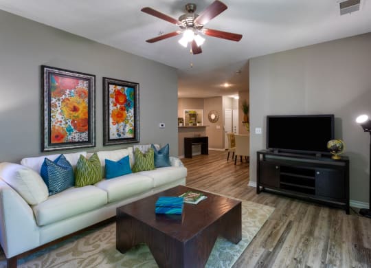 Spacious living room with ceiling fan at Wyndchase Aspen Grove, Tennessee