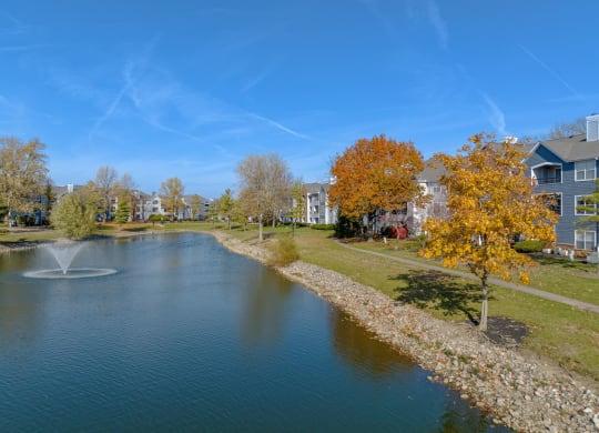 exterior lake view at Saw Mill Village apartments
